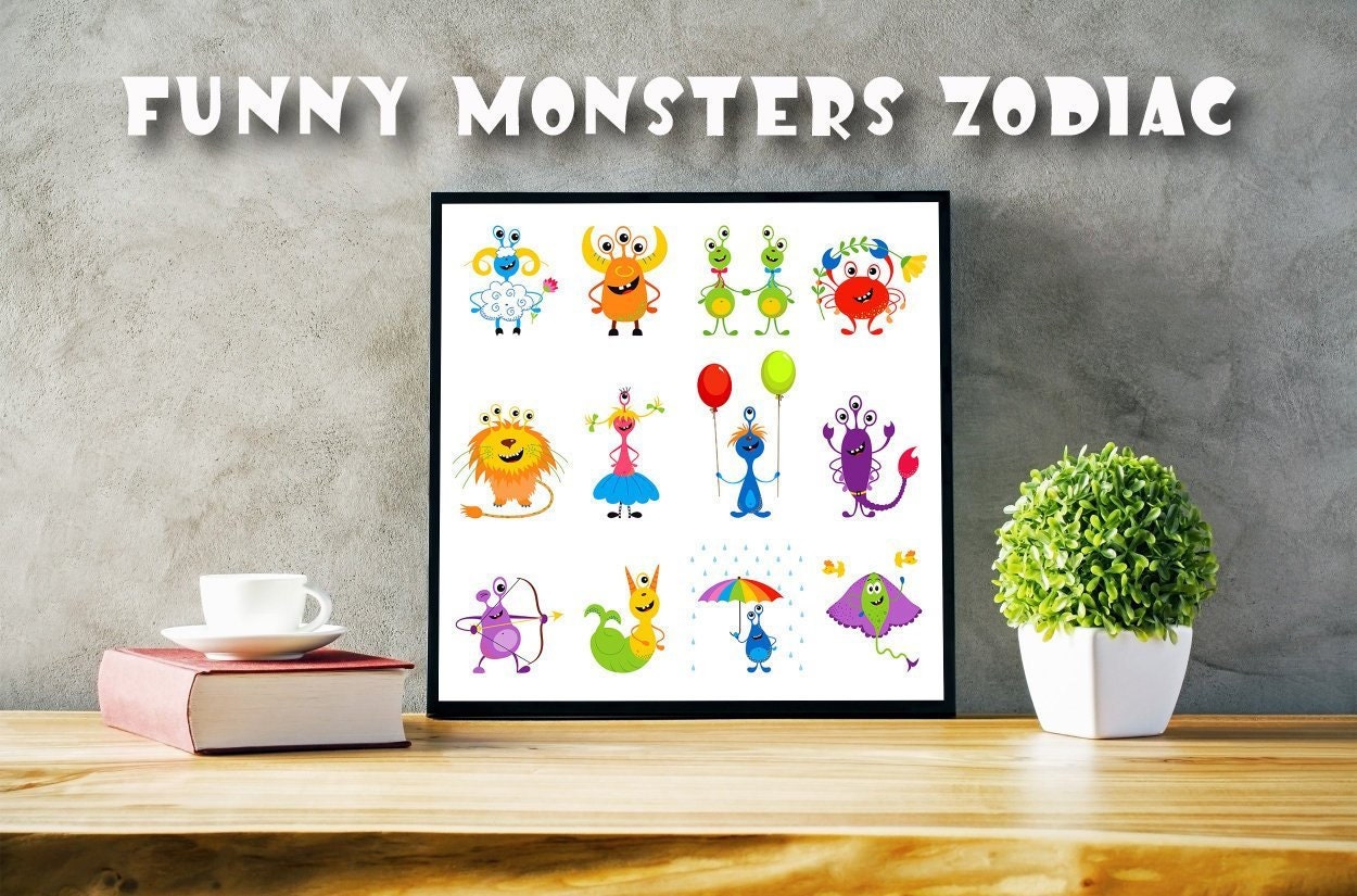 Funny Monsters Clip Art Set, Zodiac / Horoscope, Digital Card, Clip Art,  Scrapbooking, Vector, Instant Download, Png, Eps,vc014 - Etsy
