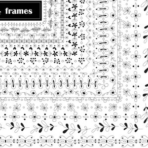 May include: A set of 24 black and white floral and geometric border frames. The frames are perfect for adding a touch of whimsy to your projects.