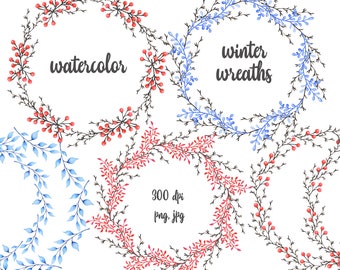 Coronas de invierno de acuarela pintadas a mano para tarjeta de felicitación, tarjeta digital, clipart, imprimible, descarga instantánea, png, imágenes digitales - WS006