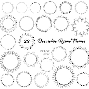 Op de afbeelding: Set van 23 zwarte en witte decoratieve ronde frames. De frames zijn in verschillende stijlen, waaronder bloemen, geometrisch en eenvoudig. De frames zijn perfect om een ​​toets van elegantie aan uw ontwerpen toe te voegen.