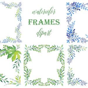 Hand painted Watercolor Square Frames for greeting card, digital card, clipart, printable, instant download, png, digital images - WS002