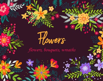 Conjunto de Flores Decorativas, tarjeta digital, clip art, imprimible, vector, descarga instantánea, imágenes digitales