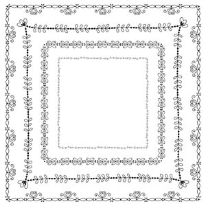 May include: A set of four black and white decorative borders with intricate floral and geometric designs. The borders are arranged in a square shape, with the largest border on the outside and the smallest border on the inside.