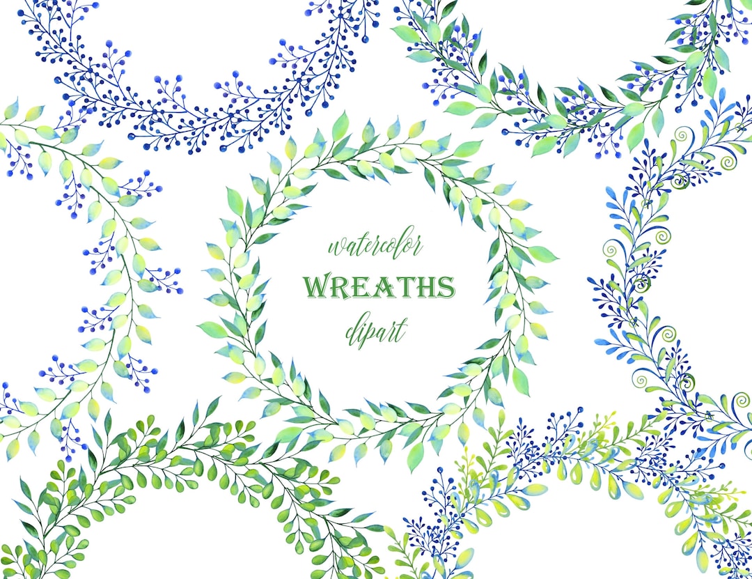 Hand Painted Watercolor Wreaths for Greeting Card, Digital Card ...