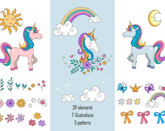 Rainbow Unicorn Clipart Set- INSTANT DOWNLOAD Unicorn graphics, Unicorn Party, Magical, Cute Unicorn, Illustration, printable, vector,VC024