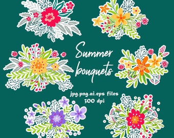 Florales decorativos Bouquets, tarjeta digital, clip art, imprimible, vector, descarga instantánea, imágenes digitales - VS021