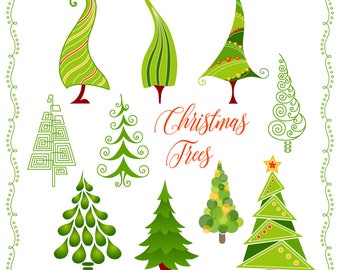Lindos árboles de Navidad, clip art, invierno, decoraciones, año nuevo, vacaciones, png, tarjeta digital, clip art, imprimible, vector, descarga instantánea, VS005