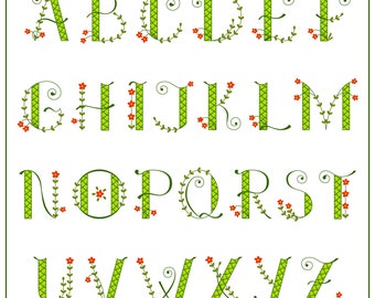 Floral Color Vector Decorativo Alfabeto Lindo, monograma, letra inicial, capuchón, letra mayúscula, clip art, imprimible, descarga instantánea, VA002