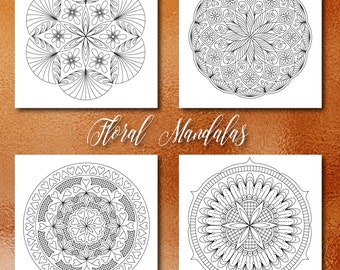 Páginas para colorear florales para adultos, 8 páginas para colorear imprimibles, Descarga instantánea, PDF Páginas para colorear para adultos Mandala Páginas para colorear, CB001