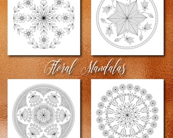 Páginas para colorear florales para adultos, 8 páginas para colorear imprimibles, Descarga instantánea, PDF Páginas para colorear para adultos Mandala Páginas para colorear, CB006
