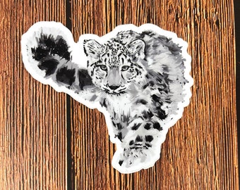 Snow Leopard Sticker Vinyl Decal  4" Original Art & Illustration