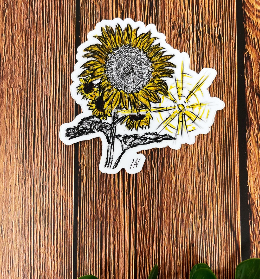 Sunflower Sticker Vinyl Decal 4" Original Art & Illustration - Etsy