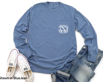 Monogram Long Sleeve Comfort Colors Shirt - College Shirt - Monogram Tee - Mom Tee - College Tee - College Student GIft