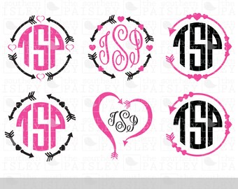 Valentine Arrow Monogram Frames - .svg/.eps/.dxf/.ai for Silhouette Studio, Cricut, or other cutting software