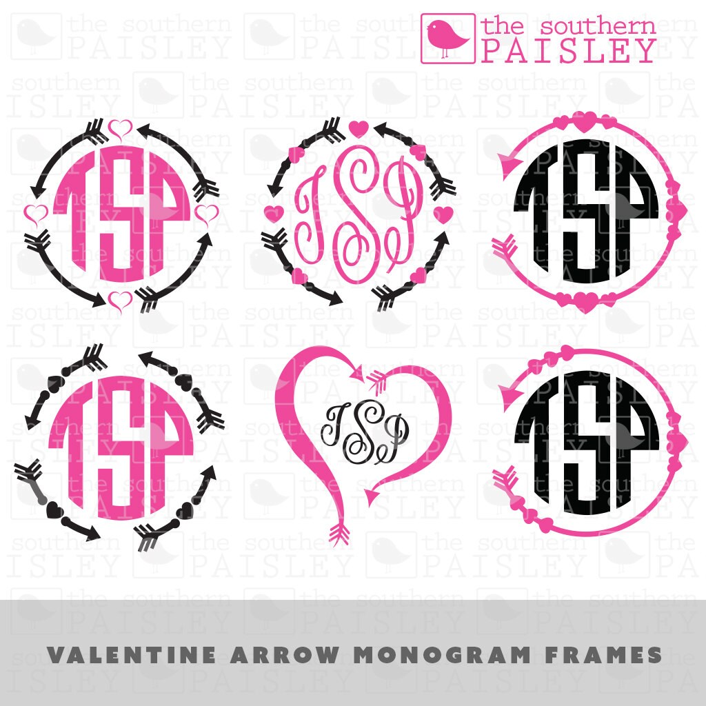 Valentine Arrow Monogram Frames - .svg/.eps/.dxf/.ai for Silhouette S…