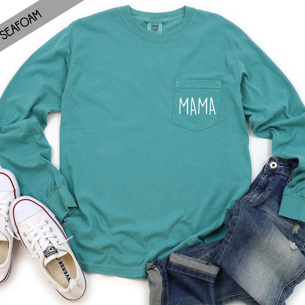 Mama Comfort Colors Long Sleeve Pocket Shirt - Winter - Christmas - Christmas Party - Mama shirt - Mothers Day Gift