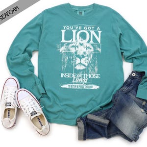 You&#39;ve Got A Lion Inside Those Lungs Oversized Vintage Tshirt, Christian God Shirt, Jesus Shirt, Jesus Comfort Colors Long Sleeve