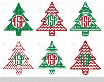Christmas Tree Monogram Frames - .svg/.eps/.dxf/.ai for Silhouette Studio, Cricut, or other cutting software