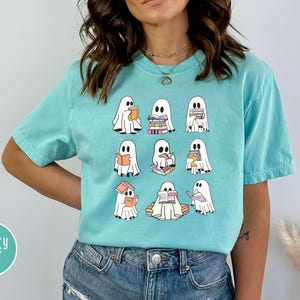 Comfort Colors® Ghost Reading Books Shirt, Bookish Halloween Shirt, Teacher Librarian Halloween Gift, Halloween Book Lover, Halloween School