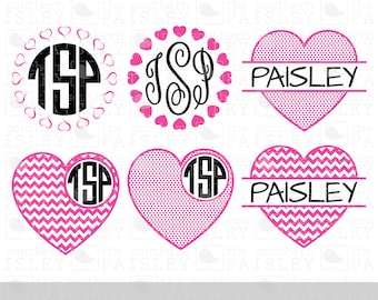 Valentine Heart Monogram Frames - .svg/.eps/.dxf/.ai for Silhouette Studio, Cricut, or other cutting software