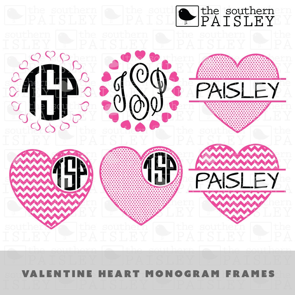 Download Valentine Heart Monogram Frames Svg Eps Dxf Ai For Etsy