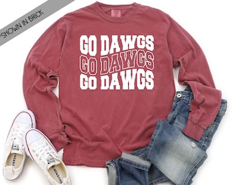 Go Dawgs - Comfort Colors Long Sleeve Unisex Tee, College Football, Georgia Bulldogs, Georgia Dawgs, I love fall