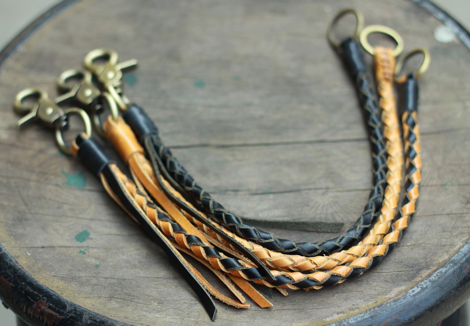 Leather lanyard Braided Chain Braided Leather Keychain Etsy