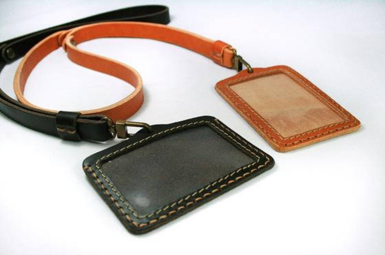 Lanyard with id Holder Leather Lanyard Name Tag Holder id Etsy