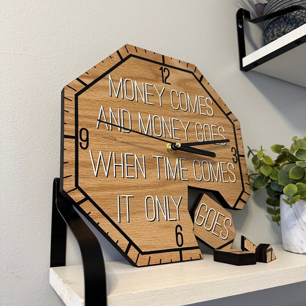 Wooden Clock With Quote About Time and Money