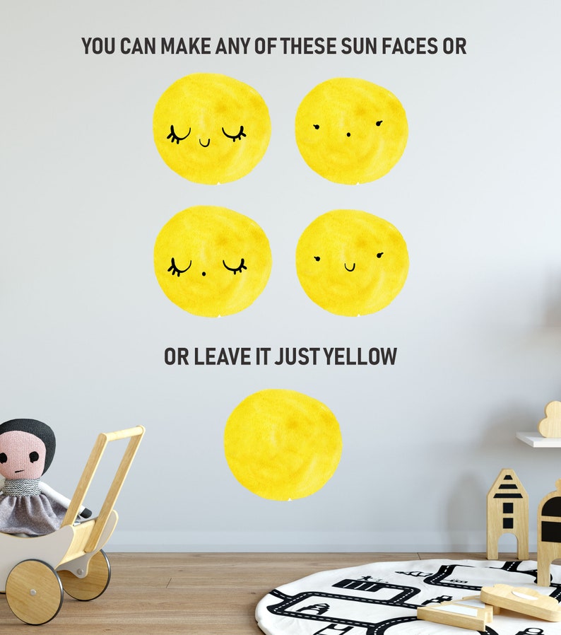 Sun Wall Decals Sun Stickers Polka Dots Watercolor Sun Etsy