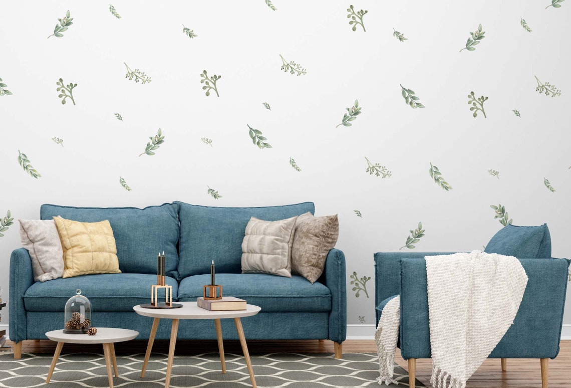 Botanical Decals Greenery Wall Murals Green Wall Decals Etsy