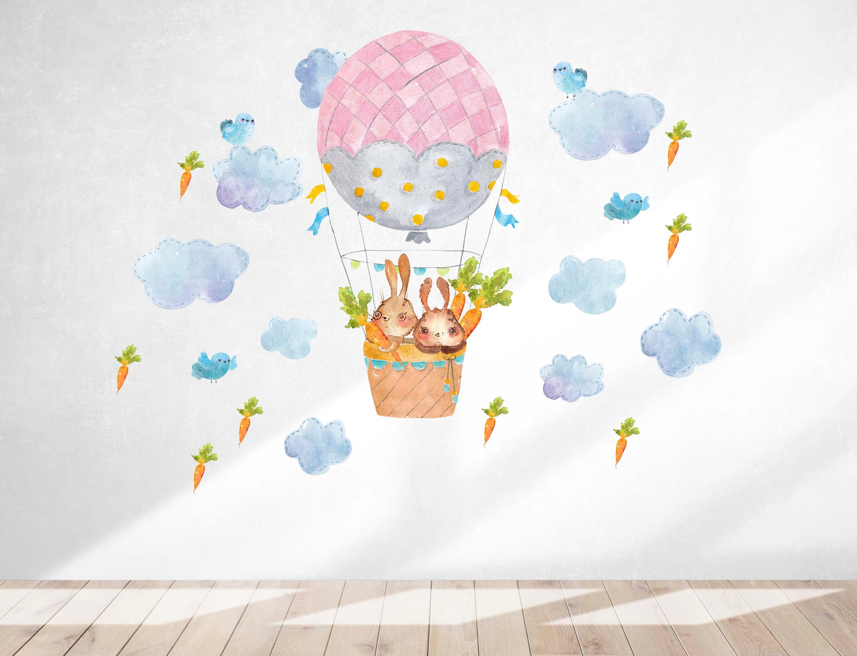 Hot air balloon decals Bunny Nursery Watercolour Decal Forest Etsy