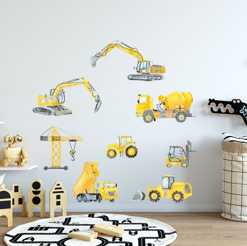 Construction Wall Decals Vehicles Wall Decal Cars Trucks Wall Etsy