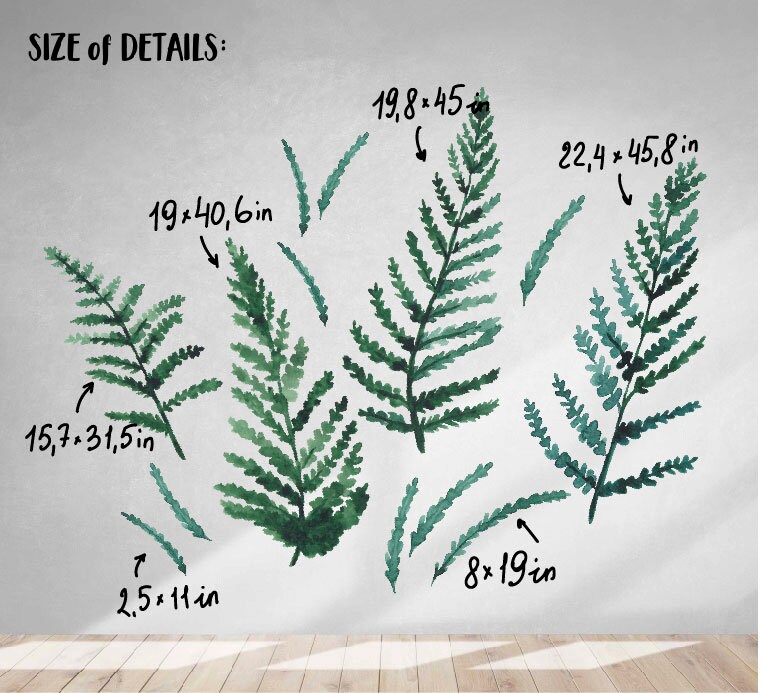Green Fern Wall Decal Greenery Wall Decals Watercolor Etsy