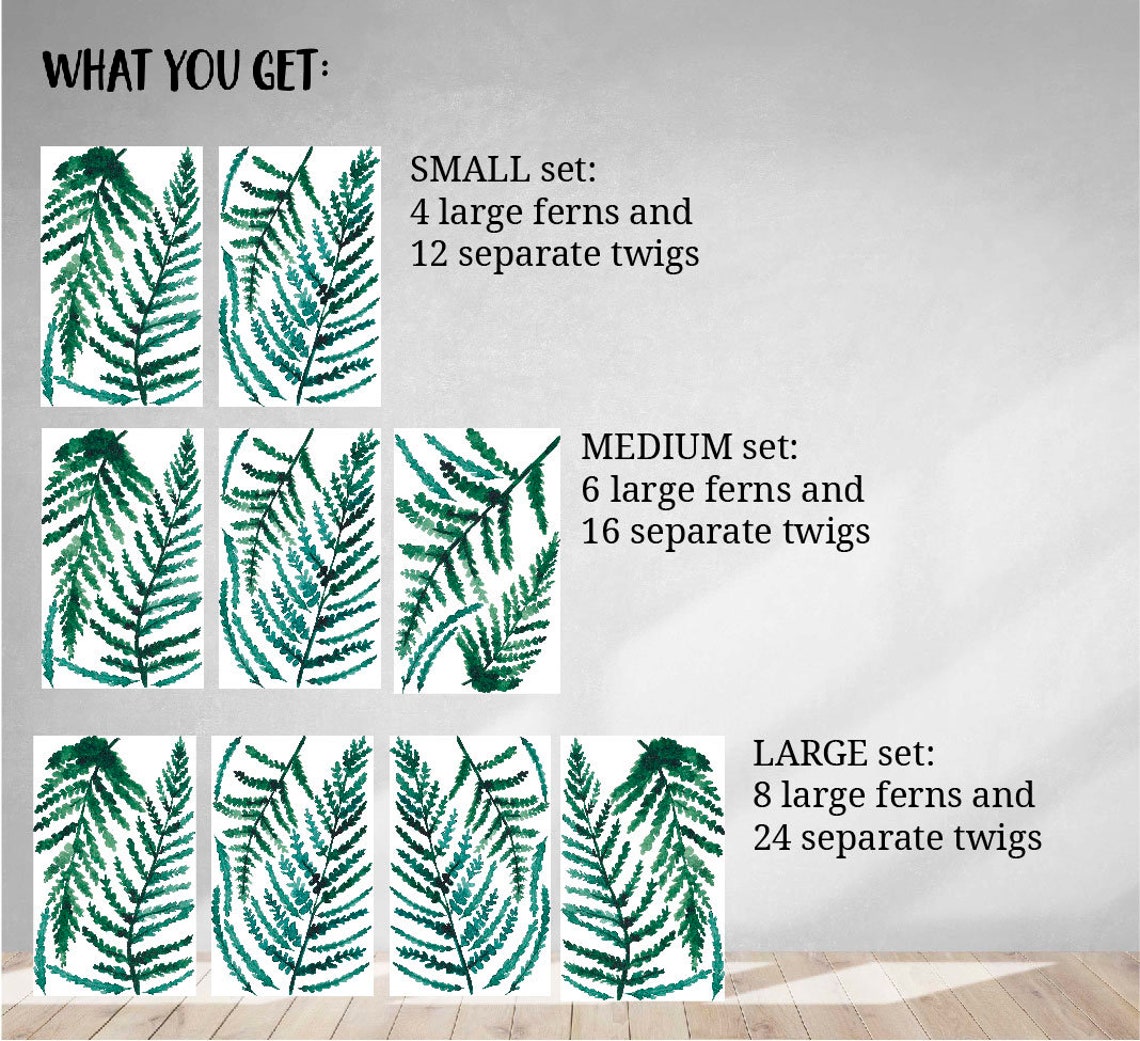 Green Fern Wall Decal Greenery Wall Decals Watercolor Etsy