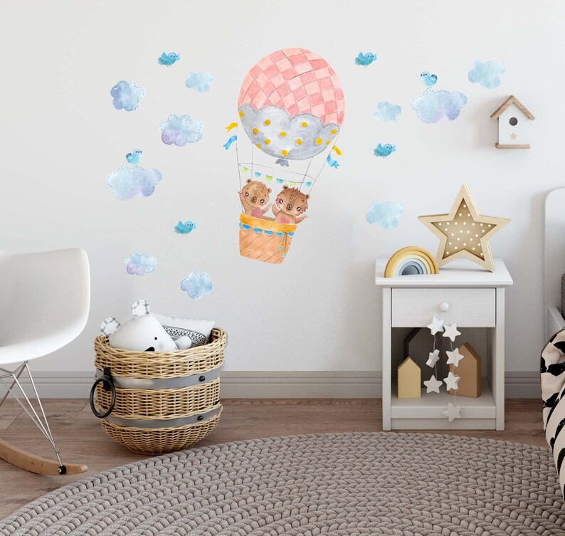 Hot air balloon decals Bear Nursery Watercolour Decal Forest Etsy