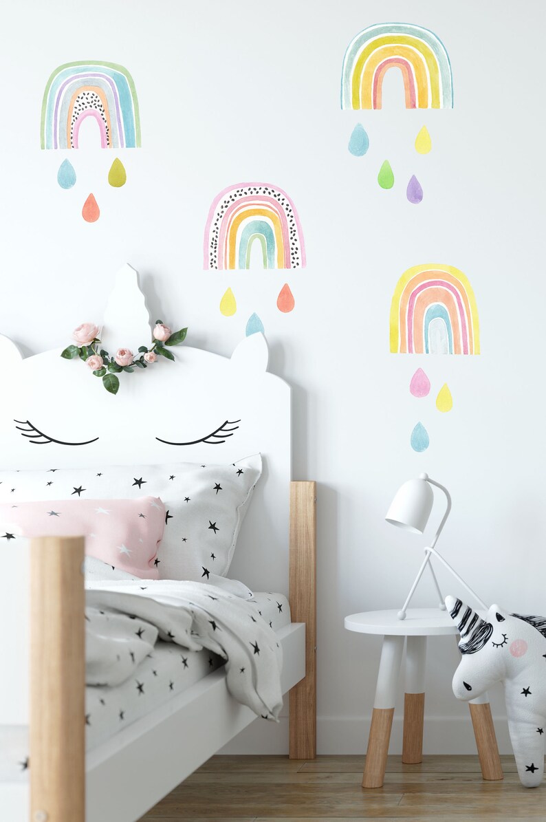 Rainbow Wall Decals Raindrops Wall Stickers Watercolor Etsy