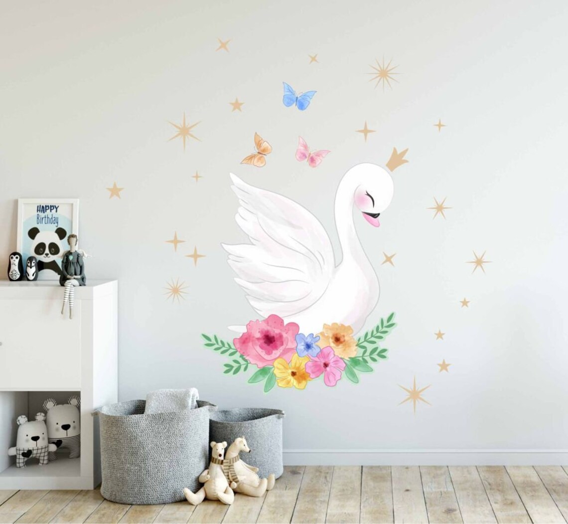 Swan Wall Decal Nursery Decals Fabric Wall Decal Girl wall Etsy