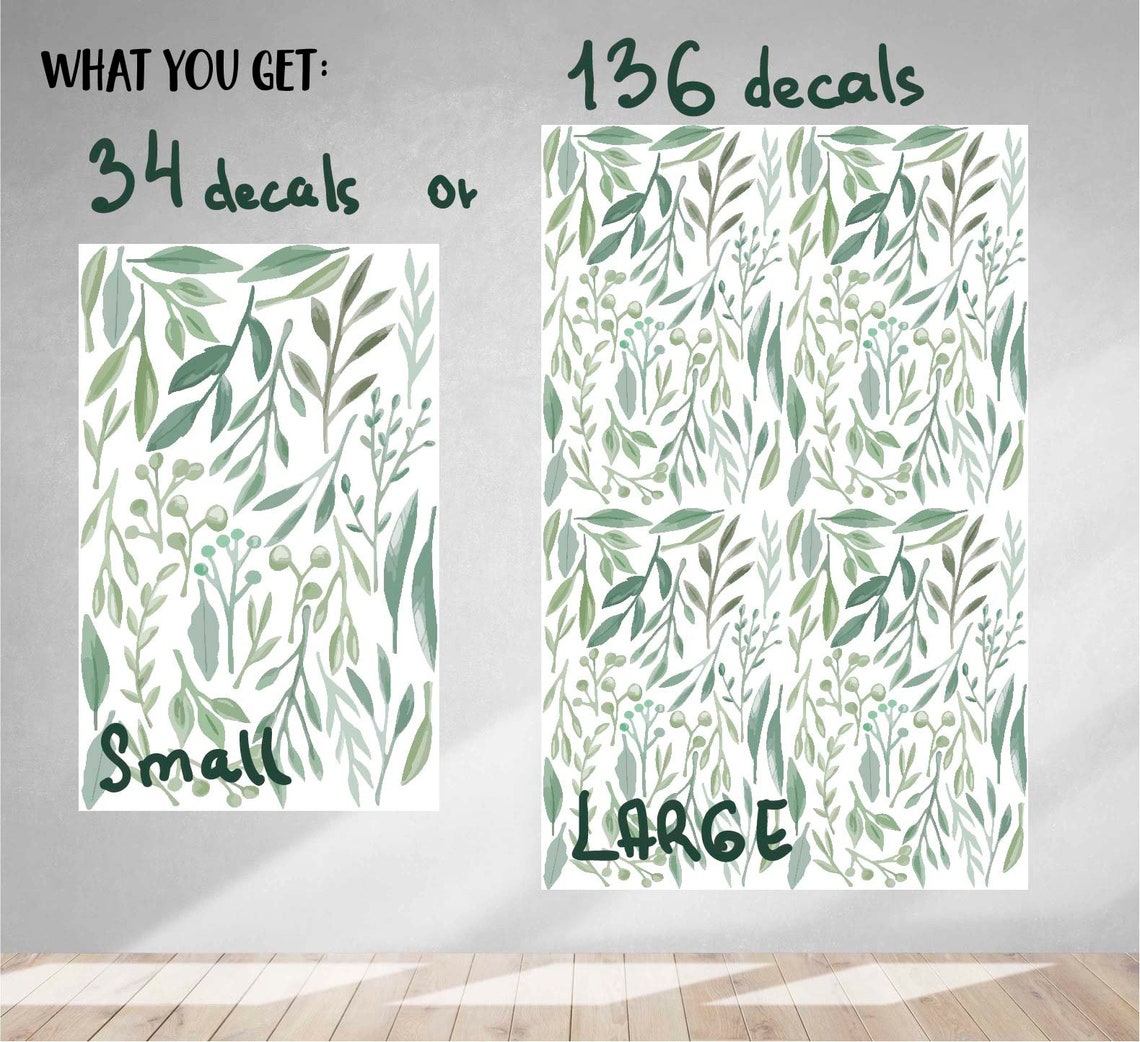 Greenery Wall Decals Watercolor Greenery Sticker Watercolor Etsy