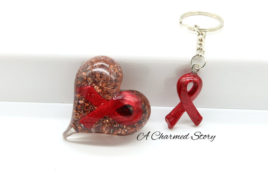 Red Awareness Ribbon Heart Paperweight Red Ribbon Key Chain Etsy