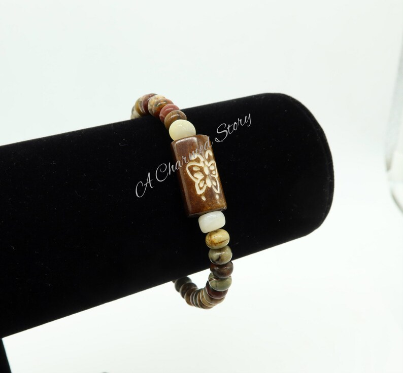 Birthday Butterfly Graduation Anniversary Summer Fun Friendship Natural Red Creek Jasper Bracelet Nature Mother/'s Day