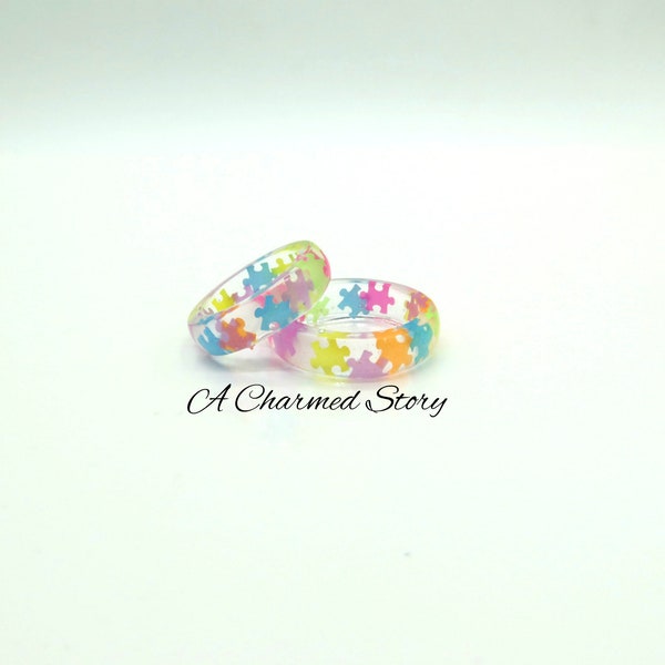 Resin Neon Puzzle Piece Ring | PLEASE READ DESCRIPTION | Autism | Awareness | Support | Family | Caregiver | Educator | Neurodiversity