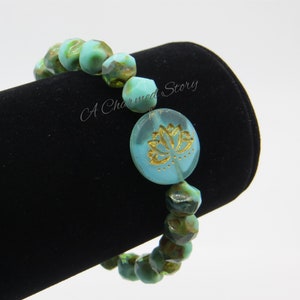 Lotus Flower Czech Glass Bead Bracelet | Tropical | Summer Fun | Beach Life| Anniversary | Birthday | Wedding | Bridal | Mother&#39;s Day