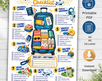 Packliste für Reisen mit ADHS: Neujahrs-Reiseplaner, druckbare PDF- und PNG-Datei
