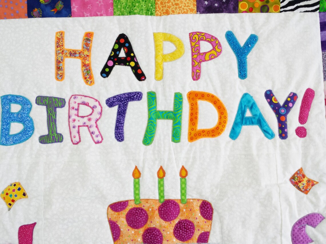 Quilted Happy Birthday Wall Hanging or Baby Blanket 30 x Etsy