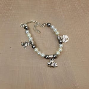 Handmade Faux pearl & Hematite Beads Bracelet W/Dog Charms