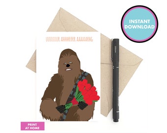 Star Wars card - Chewbacca valentines card - Print at home card