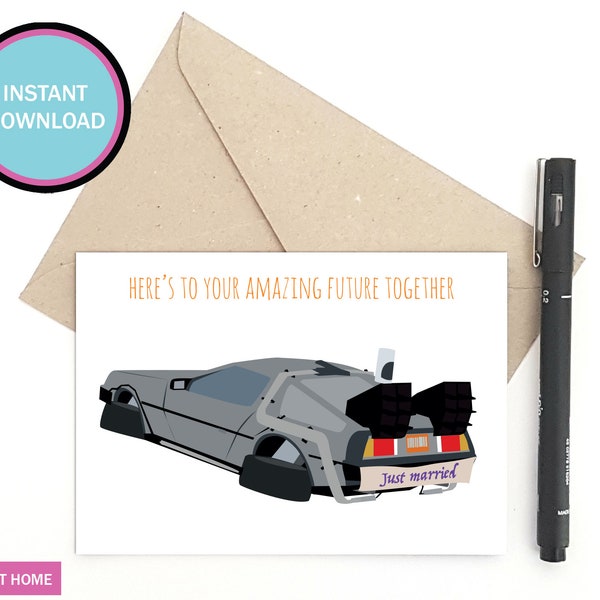 Back to the Future card - DeLorean card - 80s wedding card - Print at home card