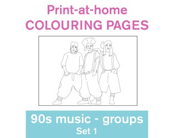 90s music colouring pages - TLC - NSync - Boyz II Men - Hanson - Spice Girls - Adult colouring - Print at home