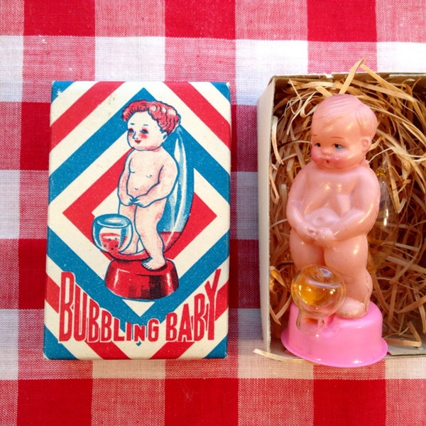 Vintage 1950's Carnival Fair Prize Bubbling Baby Peeing Boy Funny NEAT Scientific Toy Old Stock Mint Rare Kitsch Japan